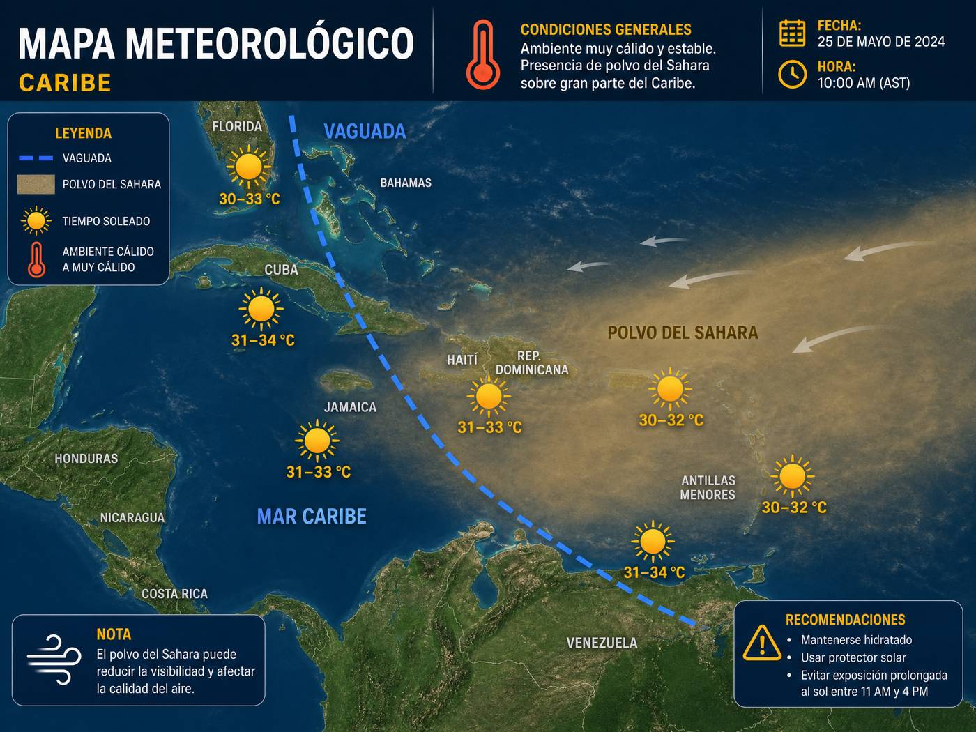 Ambiente: Vaguada y polvo del Sahara marcarán el clima en RD
